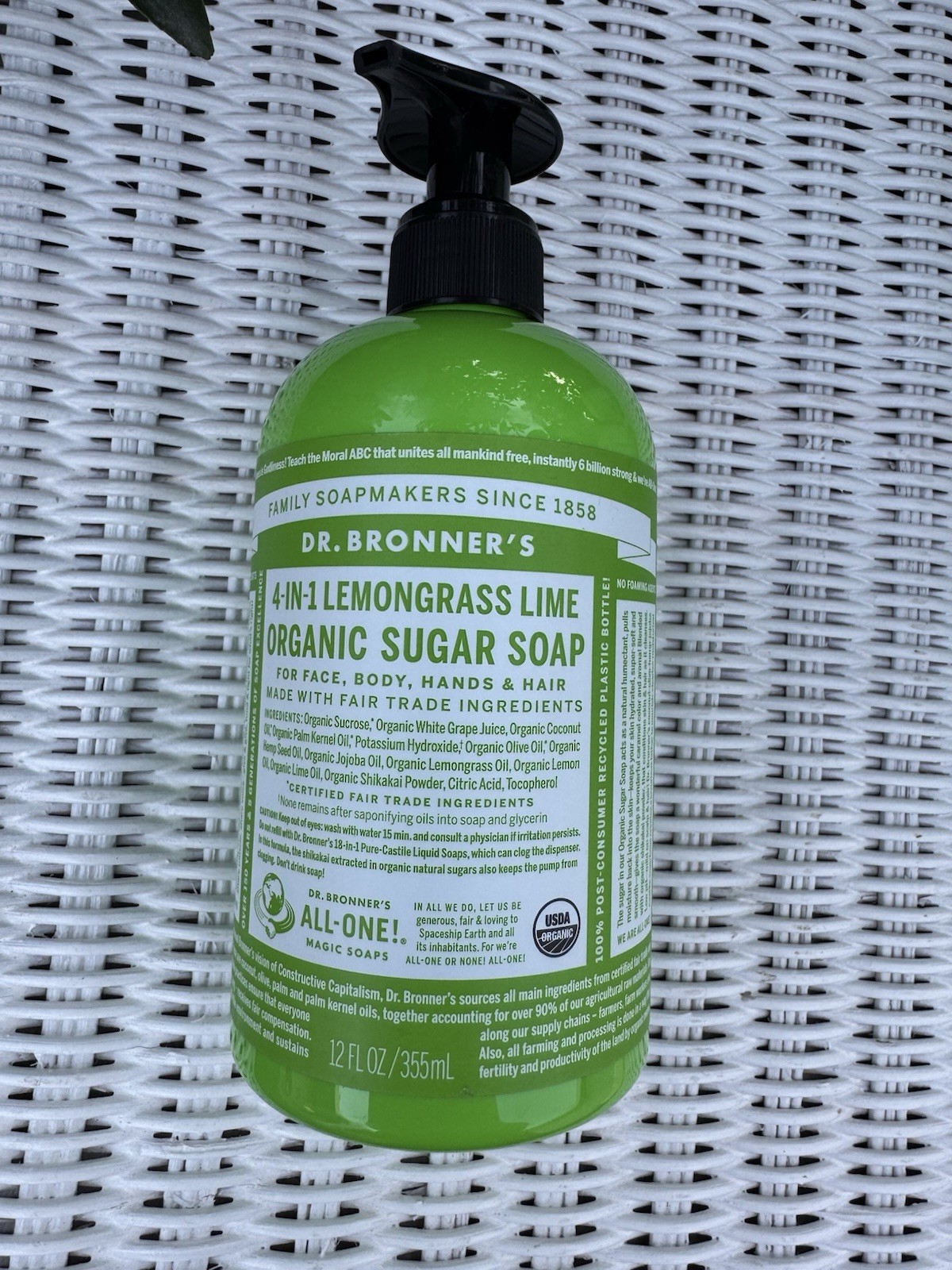 BUNDLE 4 Dr Bronners 4-in-One Lemongrass Lime Organic Sugar Soap with Pump 12 oz