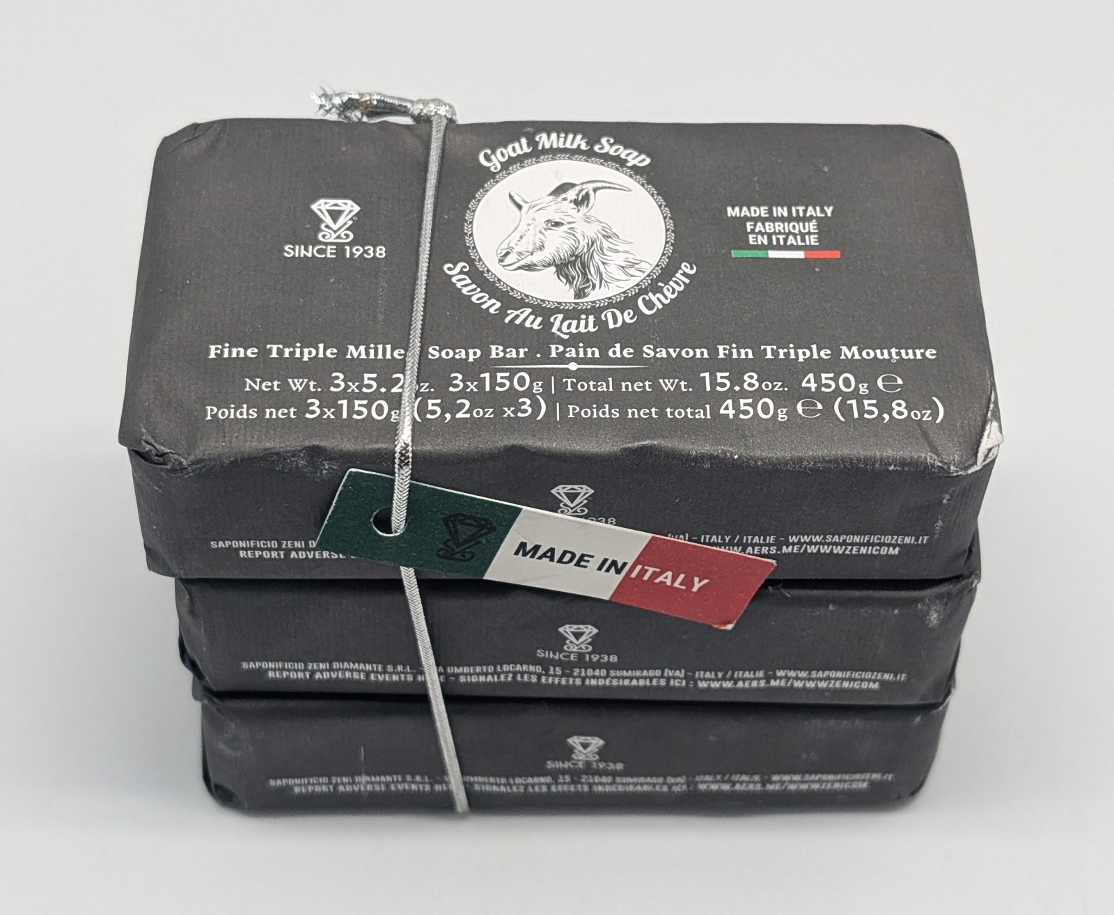 3x 5.2oz Zeni Goat Milk Triple Milled Bar Soap – Made in ITALY – Total 15.8oz