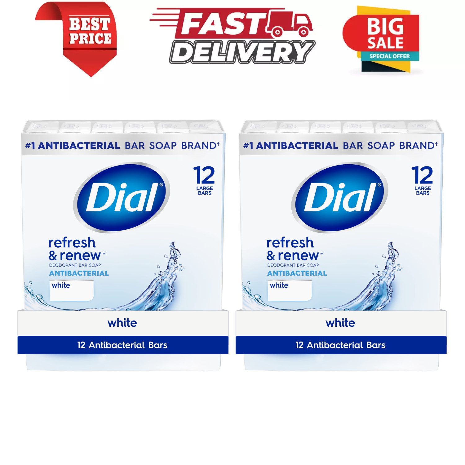 24 Bar Dial Antibacterial Bar Soap, Refresh & Renew, Clean Rinsing, White, 4 oz