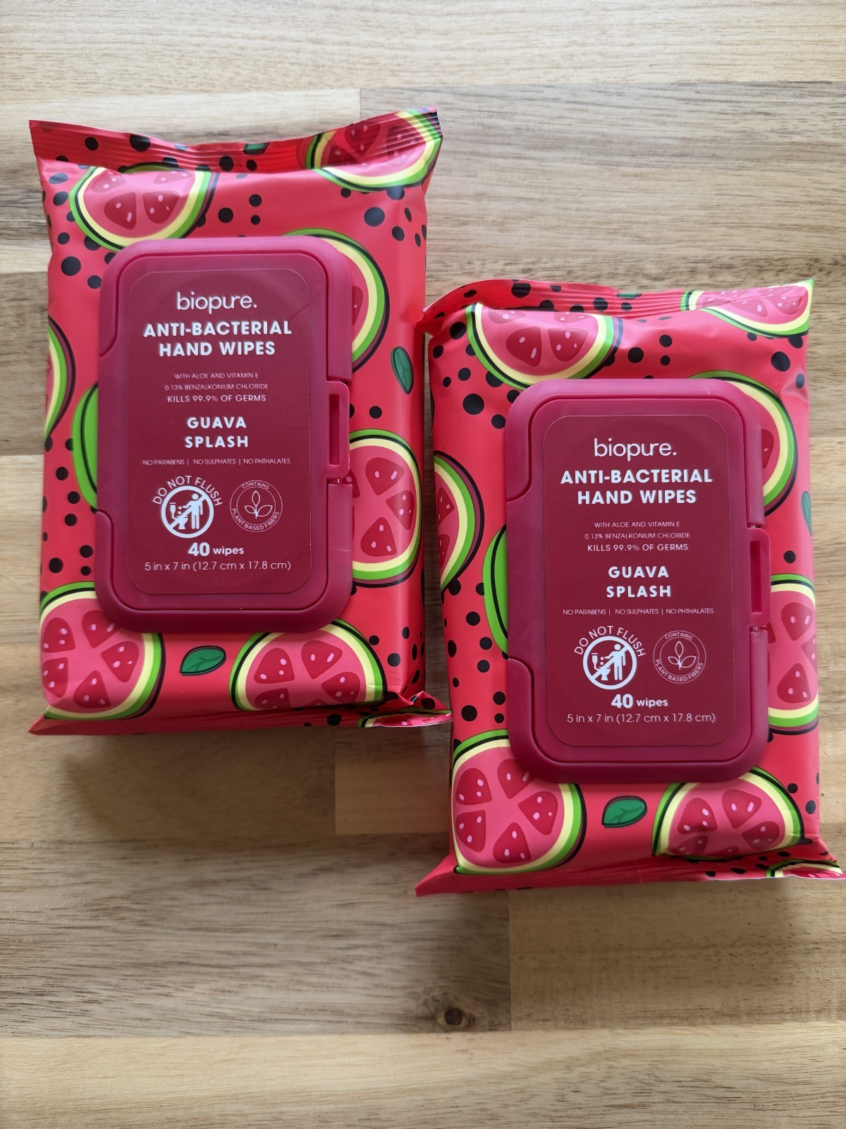 BIOPURE 2 Pack Guava Splash Anti-Bacterial Hand Wipes – 80 Count NEW