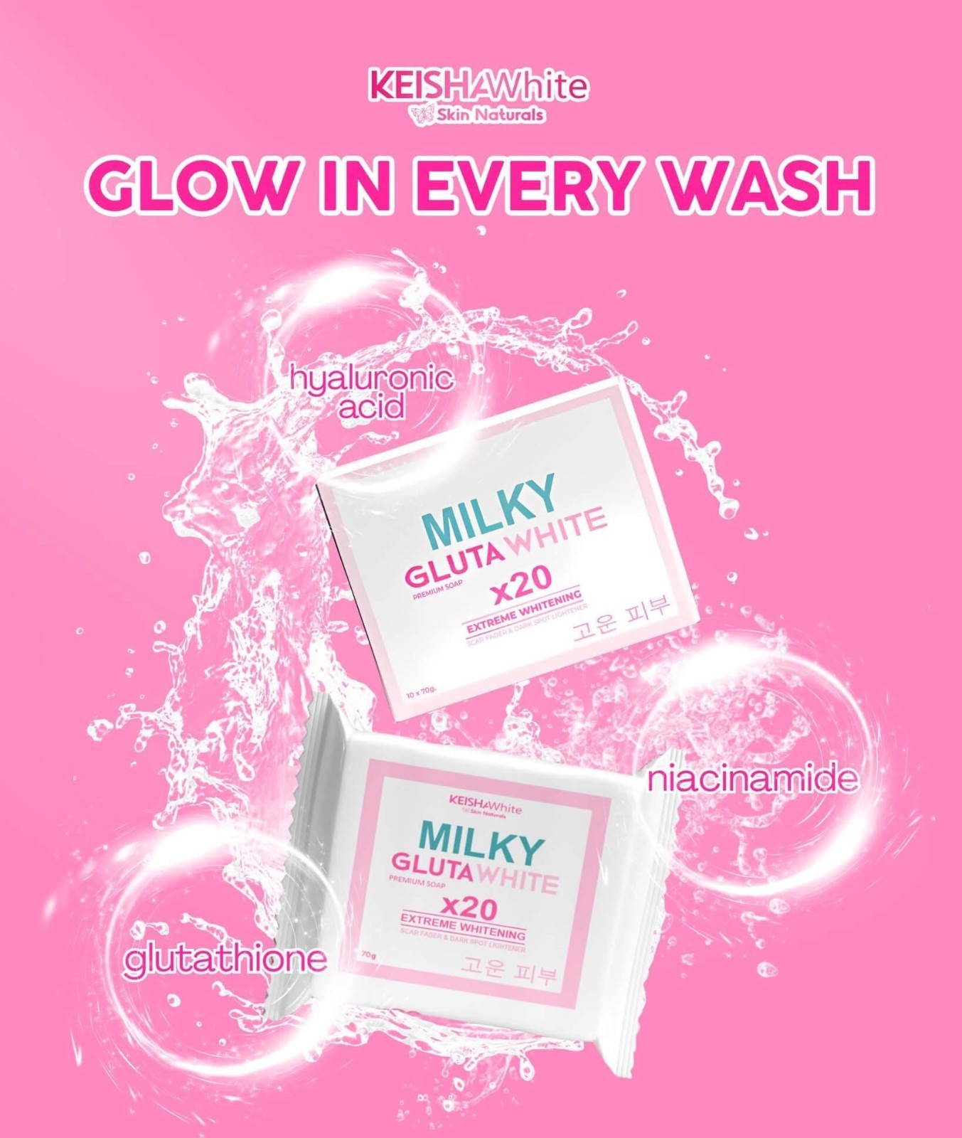KEISHA White Skin Naturals Milky GlutaWhite Premium Soap 70g x 3 Bars