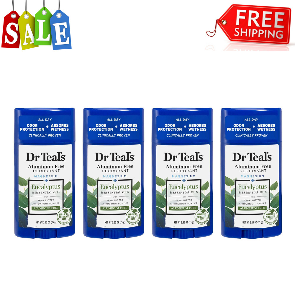 (PACK OF 4) Dr. Teal’s Magnesium + Eucalyptus Aluminum Free Deodorant, 2.65 oz
