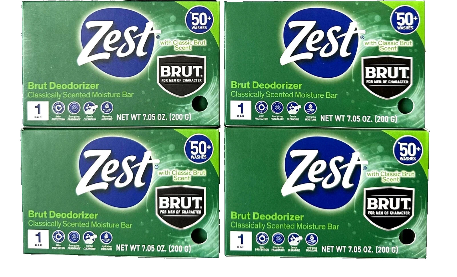 4x ZEST BRUT BARS DEODORIZER CLASSICALLY SCENTED MOISTURE SOAP BAR 50+ WASHES Ea