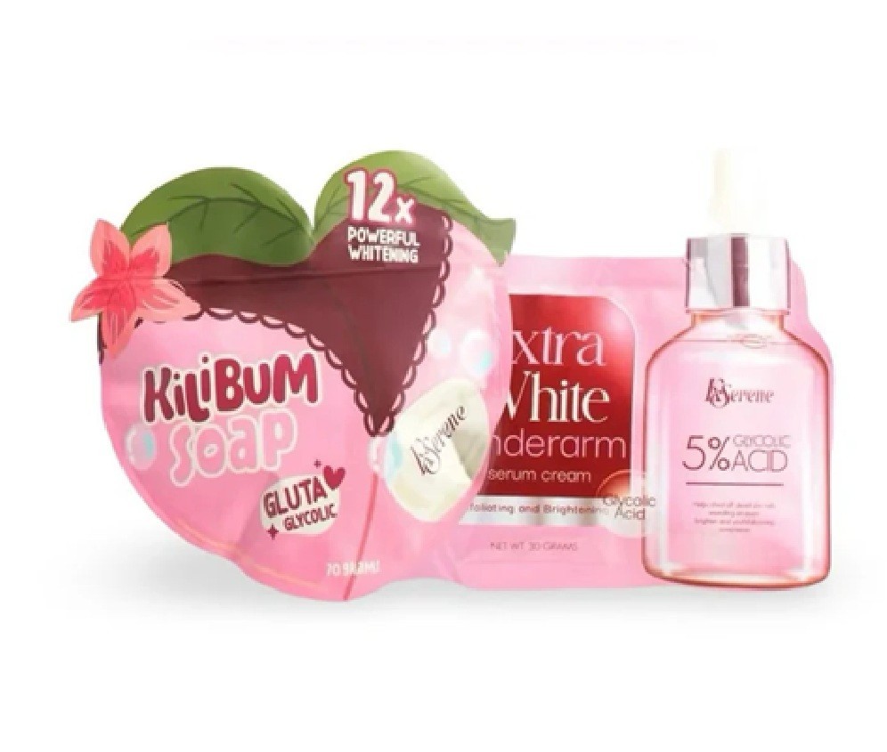 KSerene KiLiBUM Soap 70g x 3 Bars and Extra White Underarm Serum Cream 30ml Set
