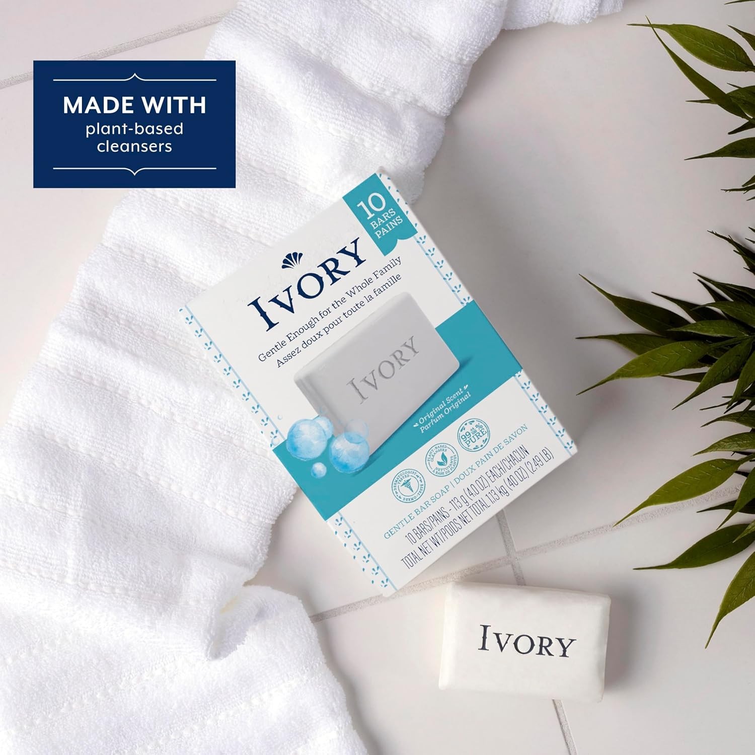 Ivory Gentle Bath Bar Soap, 4 oz 10 Count, 99.44 Pure, Family Pack