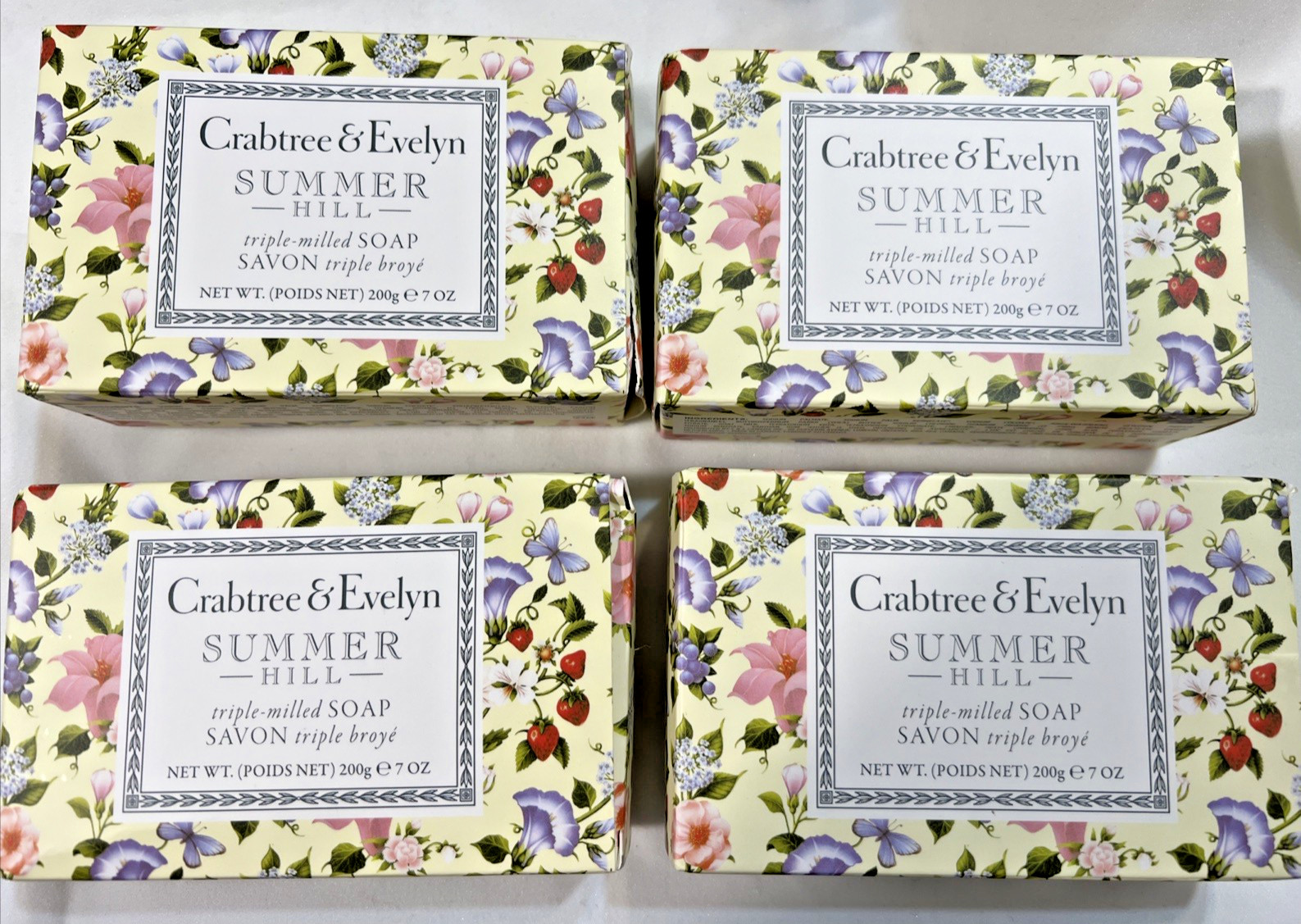 4x Crabtree & Evelyn SUMMER HILL Triple Milled Soap 7 oz New Lot x 4 Full Size