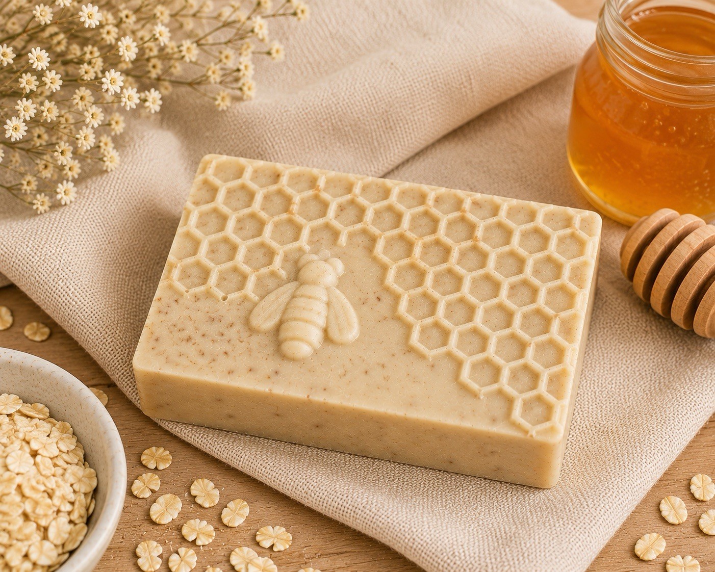 Handmade Soap Oatmeal & Honey Honeycomb Body Bar Rectangular Beige Regular