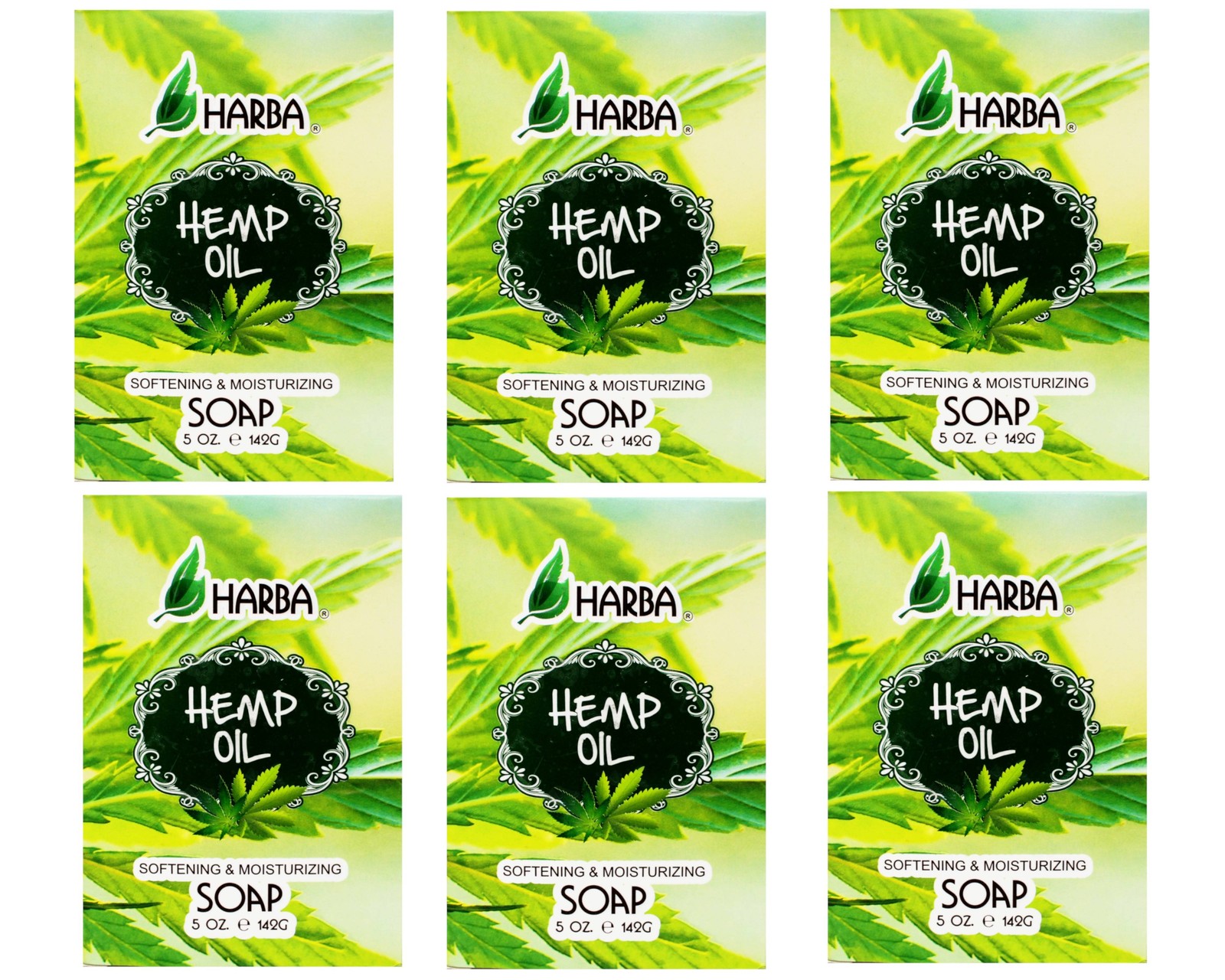 Harba Bath Soap Hemp Oil, Softening & Moisturizing, 5 OZ (142g) – 6 Pack