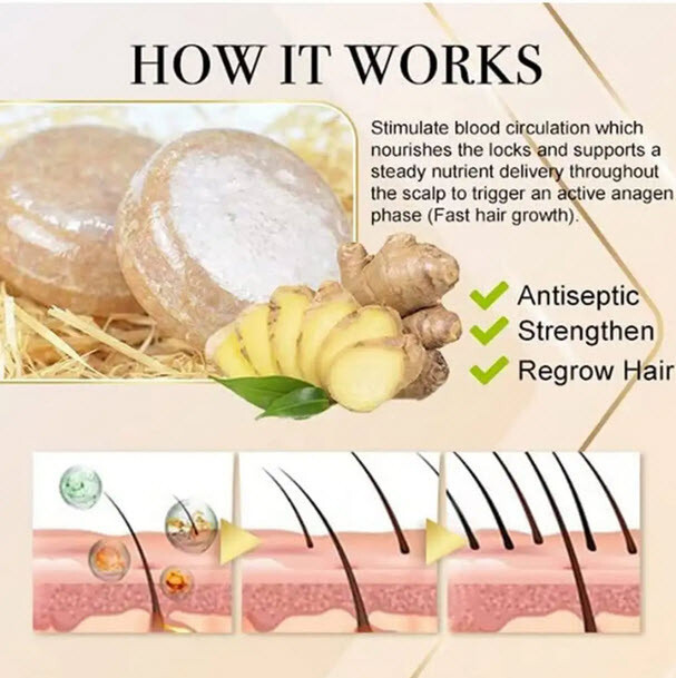 Ginger Hair Regrowth Shampoo Bars – Pack of 2, Promotes Hair Growth, Natural