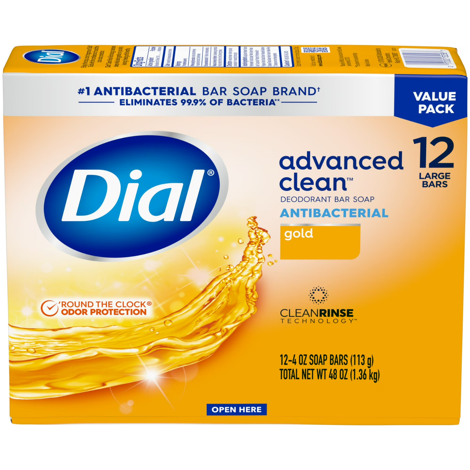 New Dial Antibacterial Deodorant Bar Soap, Advanced Clean, Gold, 48 Bars, 4 oz