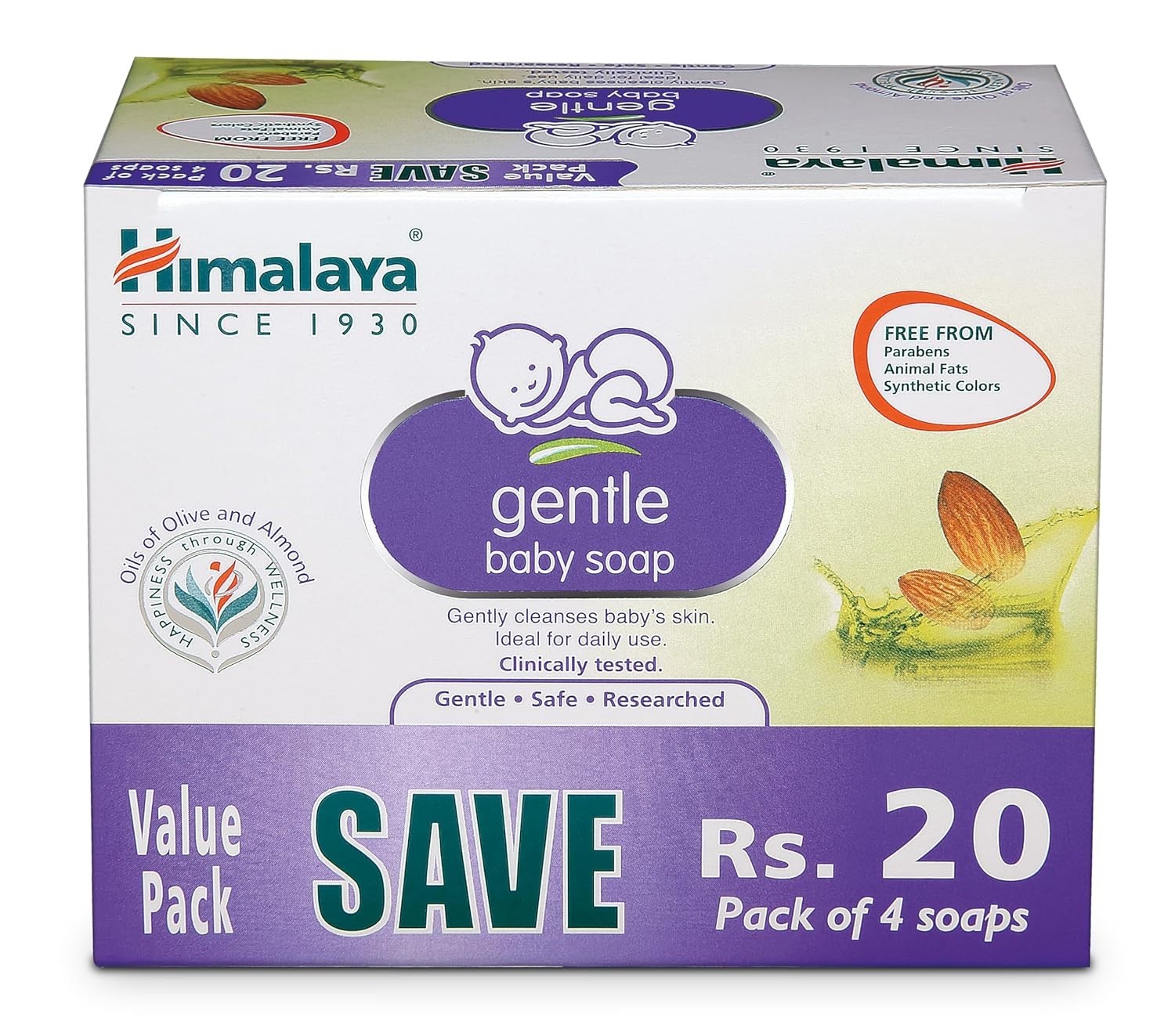Himalaya Gentle Baby Soap 75g x 4 | Almond & Olive Oils | Doctor Recommended