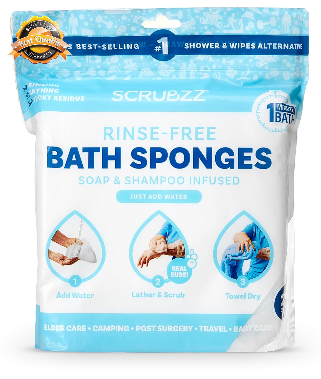 No Rinse Bath Wipes Disposable Body Wash Shower Wipe Single Use 25 Pack