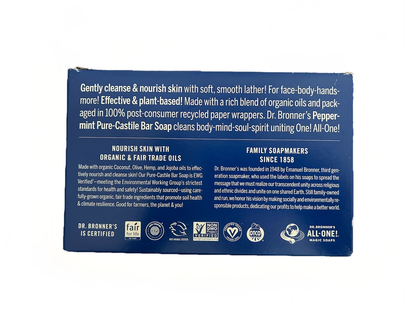 Dr Bronner’s Pure Castille Peppermint Bar Soap, 5 Ounce, Pack of 6