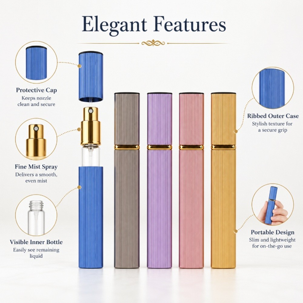 5-Pack 12ml Refillable Perfume Atomizer Travel Spray Bottle Cologne Mini Sprayer