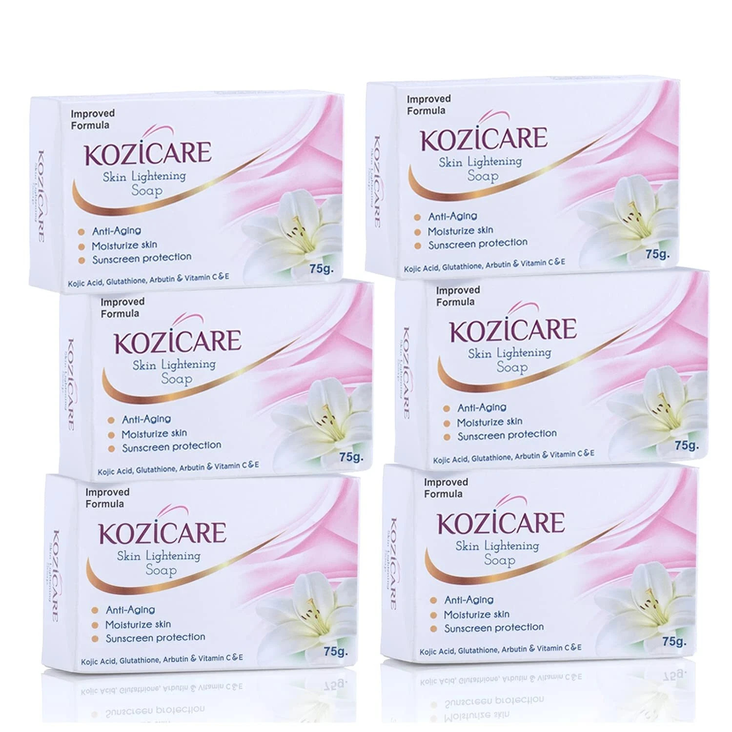 Pack of 6 X Kozicare Skin Lightening Soap 75 gm Enriched with Kojic Acid,Vitamin