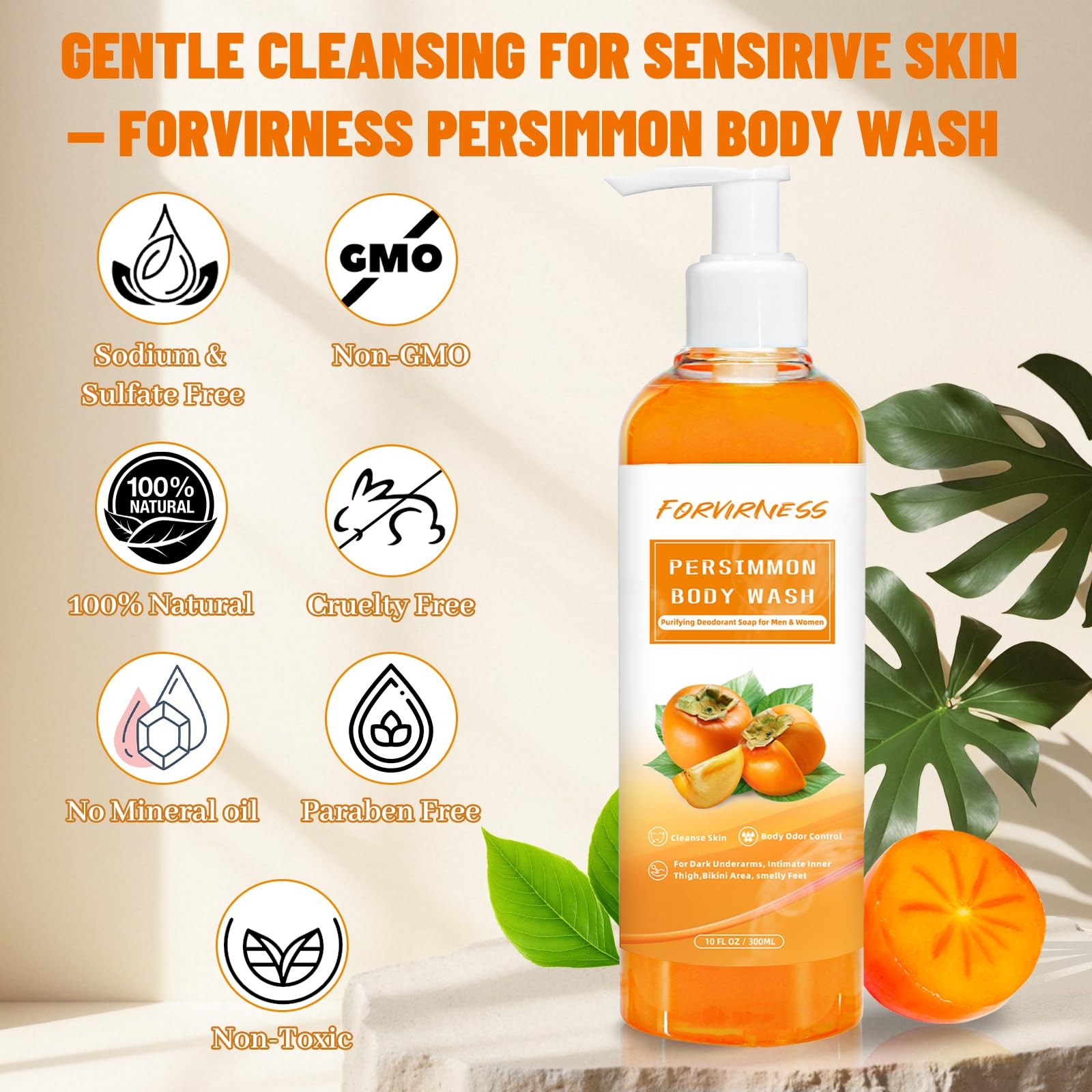 forvirness Persimmon Body Wash for Old People Smell, Natural Deodorant Bar So…