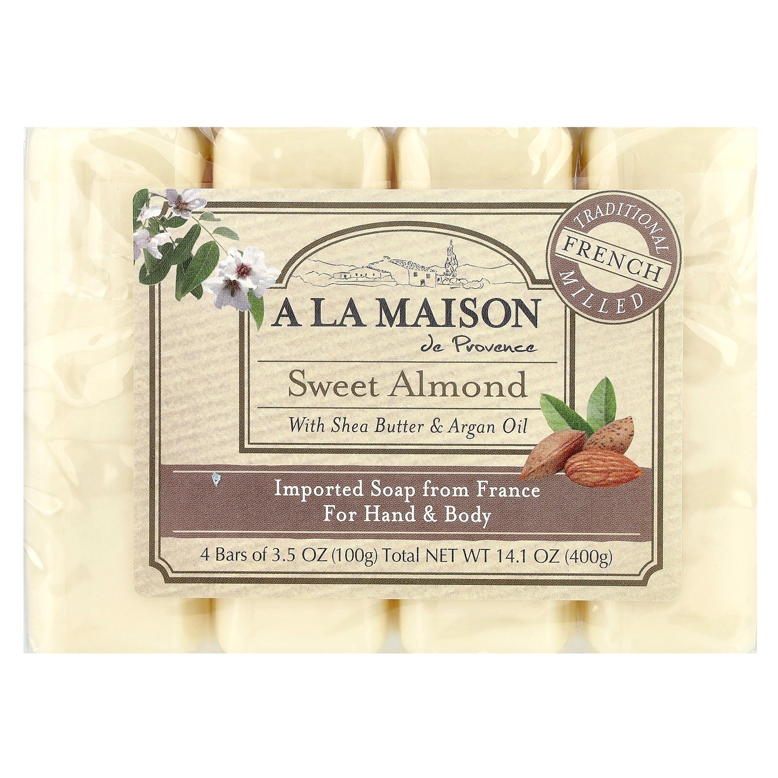 Hand & Body Bar Soap, Sweet Almond, 4 Bars, 3.5 oz (100 g) Each