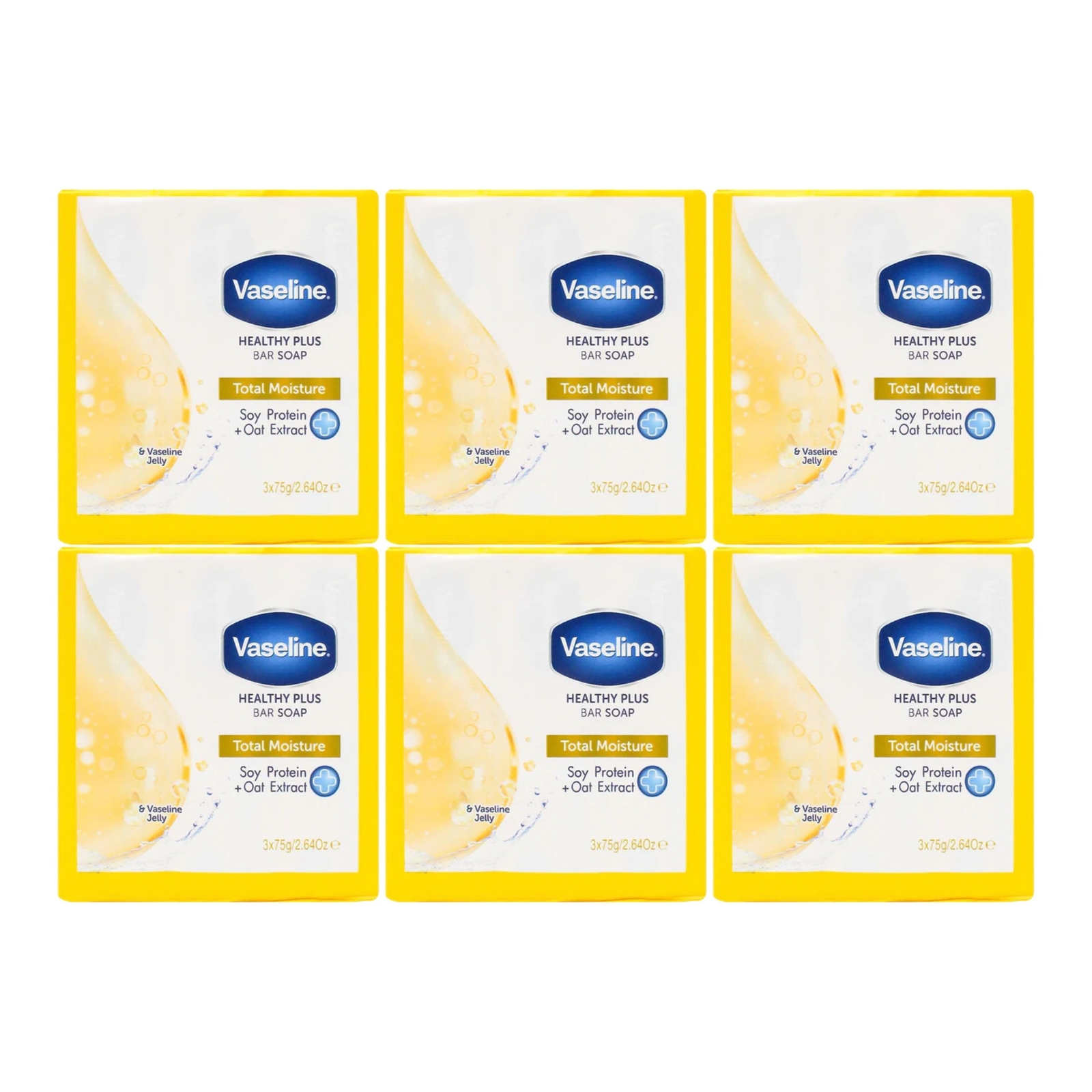 Vaseline Healthy Plus Soap Total Moisture Soy + Oat Extract (3x75g) (Pack of 6)