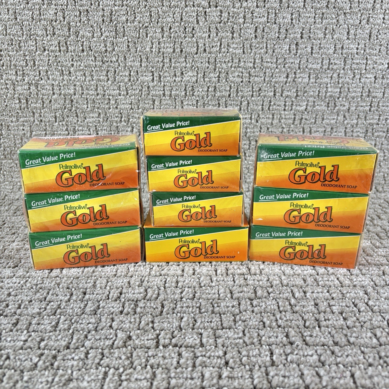 New Sealed Lot Of 10 Vintage Palmolive GOLD Deodorant Bar Soap 4 & 3.2 oz NOS