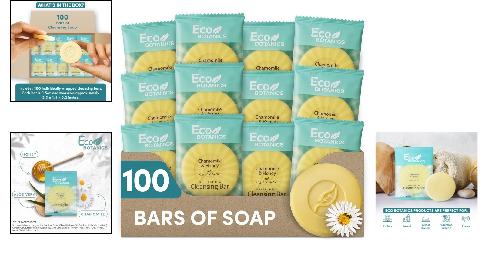 Chamomile Scented Mini Soap Bars | 100 Count Individually Wrapped Convenience