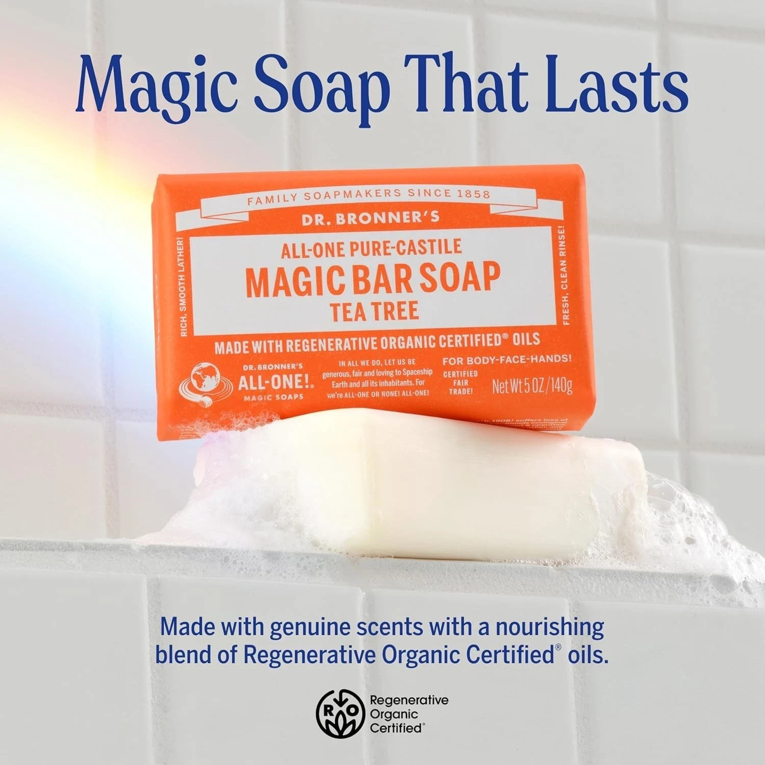 Dr. Bronner’s Pure-Castile Bar Soap Tea Tree 5 oz Each (Pack of 6)