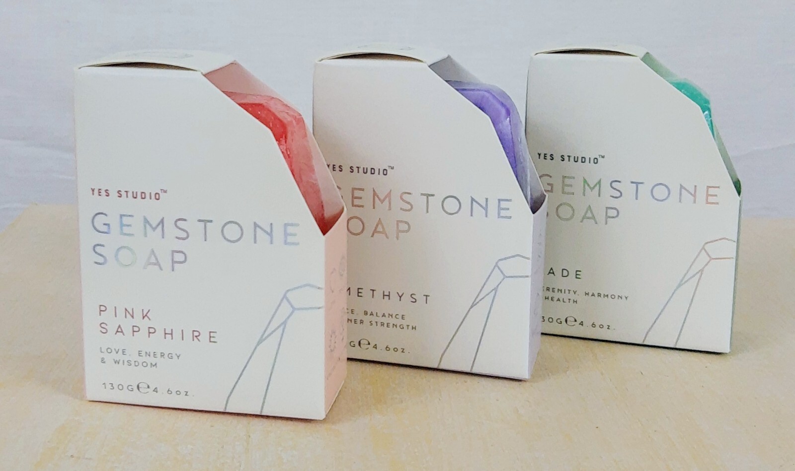 NWT Yes Studio (3) Gemstone Soaps – Pink Sapphire, Amethyst, Jade