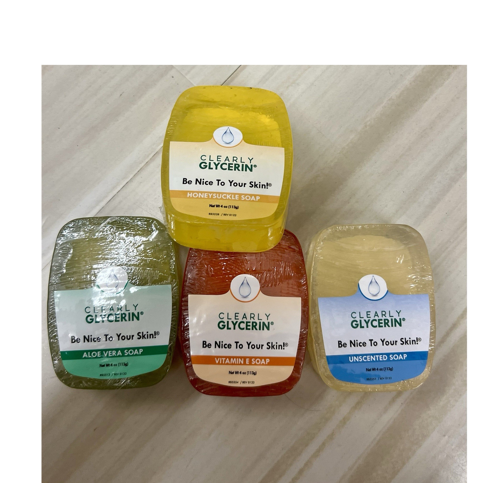 Clearly Glycerin Body Bar Soap Set 4oz Aloe Vera Vitamin E Unscented Honeysuckle