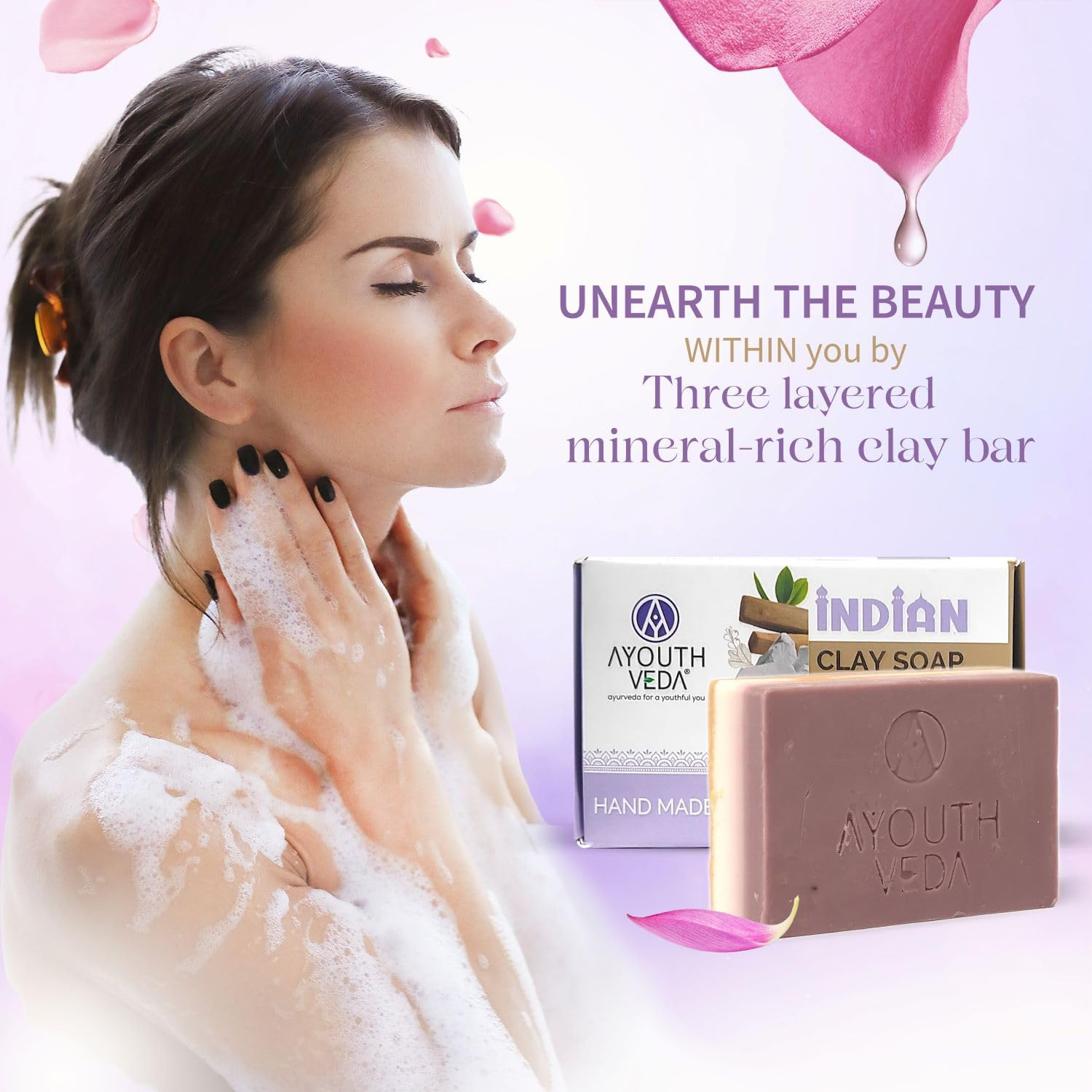 AYOUTHVEDA Handmade Indian Clay Soap Clean Tone Revitalize Skin Nourish 100gm,