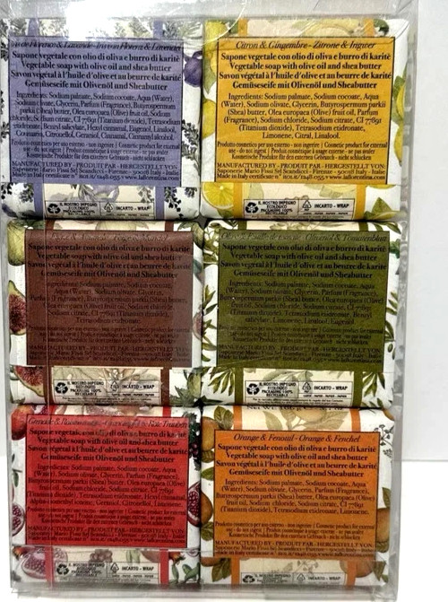 La Florentina Italian Luxury Bar Soap 6 Pk fig lemon orange olive pomegranate