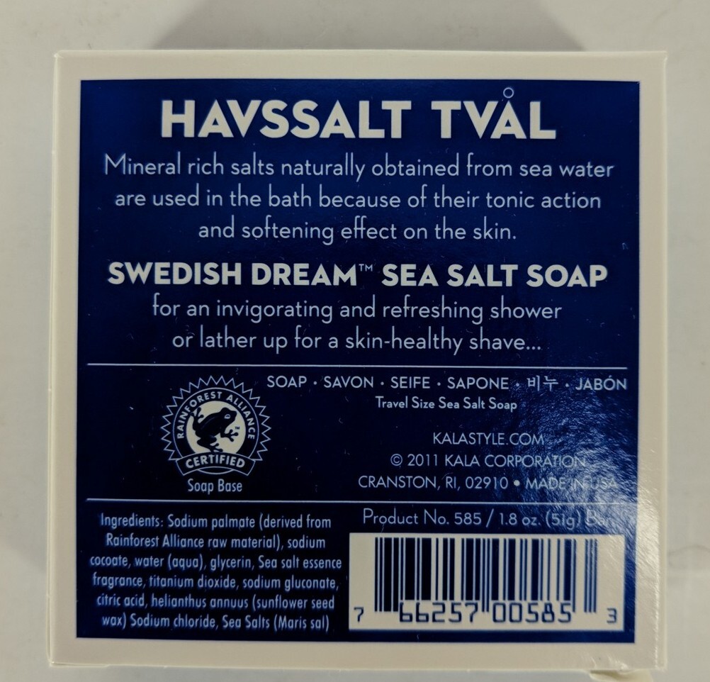 Swedish Dream Sea Salt Soap~Travel Bar & Soap Saver~1.8 oz/51 g