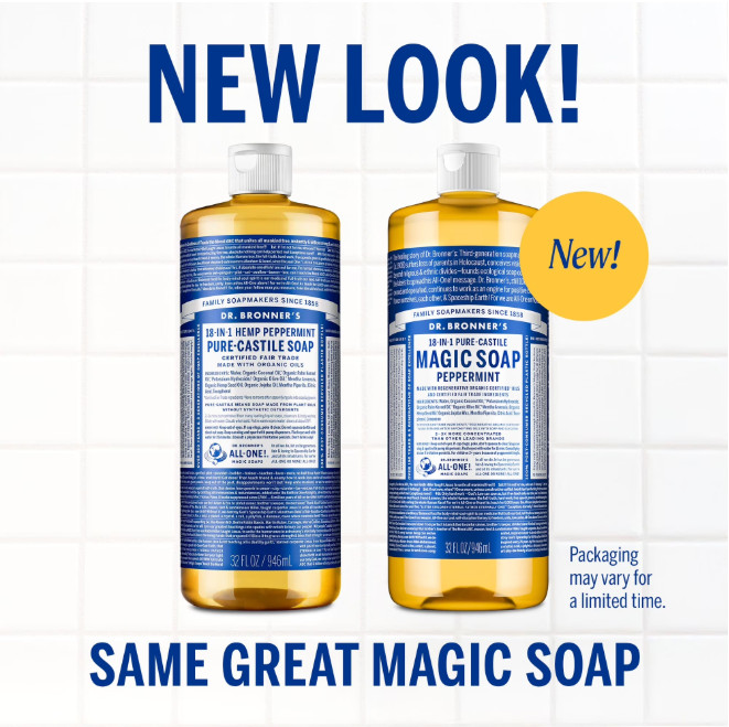 2 Pack Dr. Bronner’s Peppermint Pure-Castile Liquid Soap 32 oz Face & Body