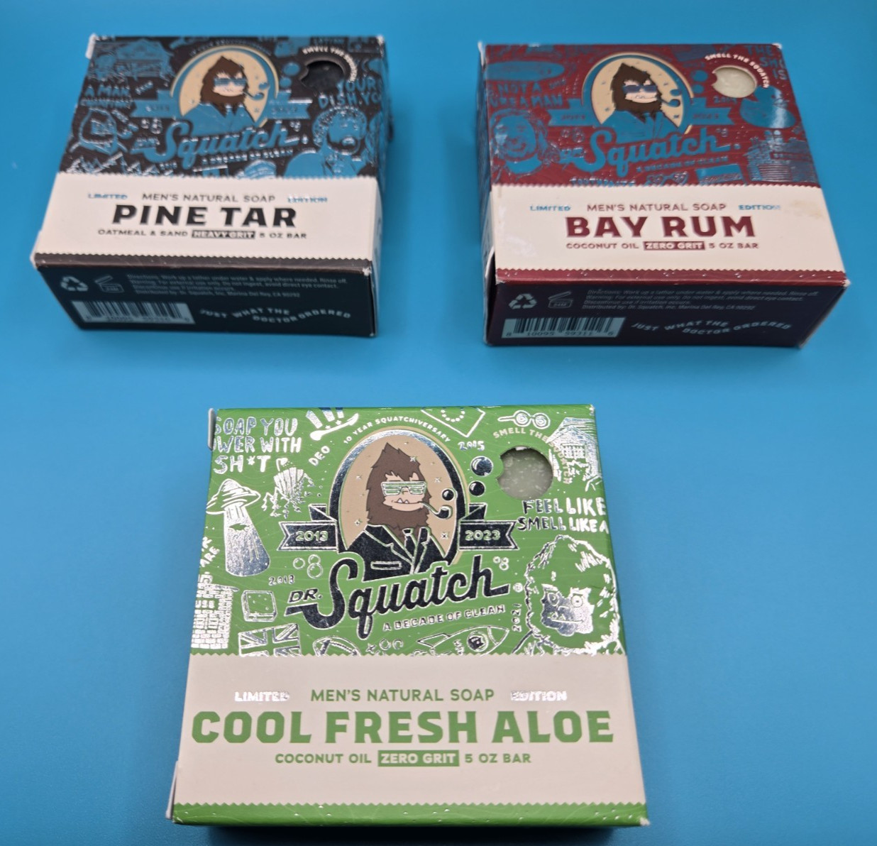 Dr Squatch 10th Anniversary Bundle Of 3; Cool Fresh Aloe, Bay Rum, And Pine Tar