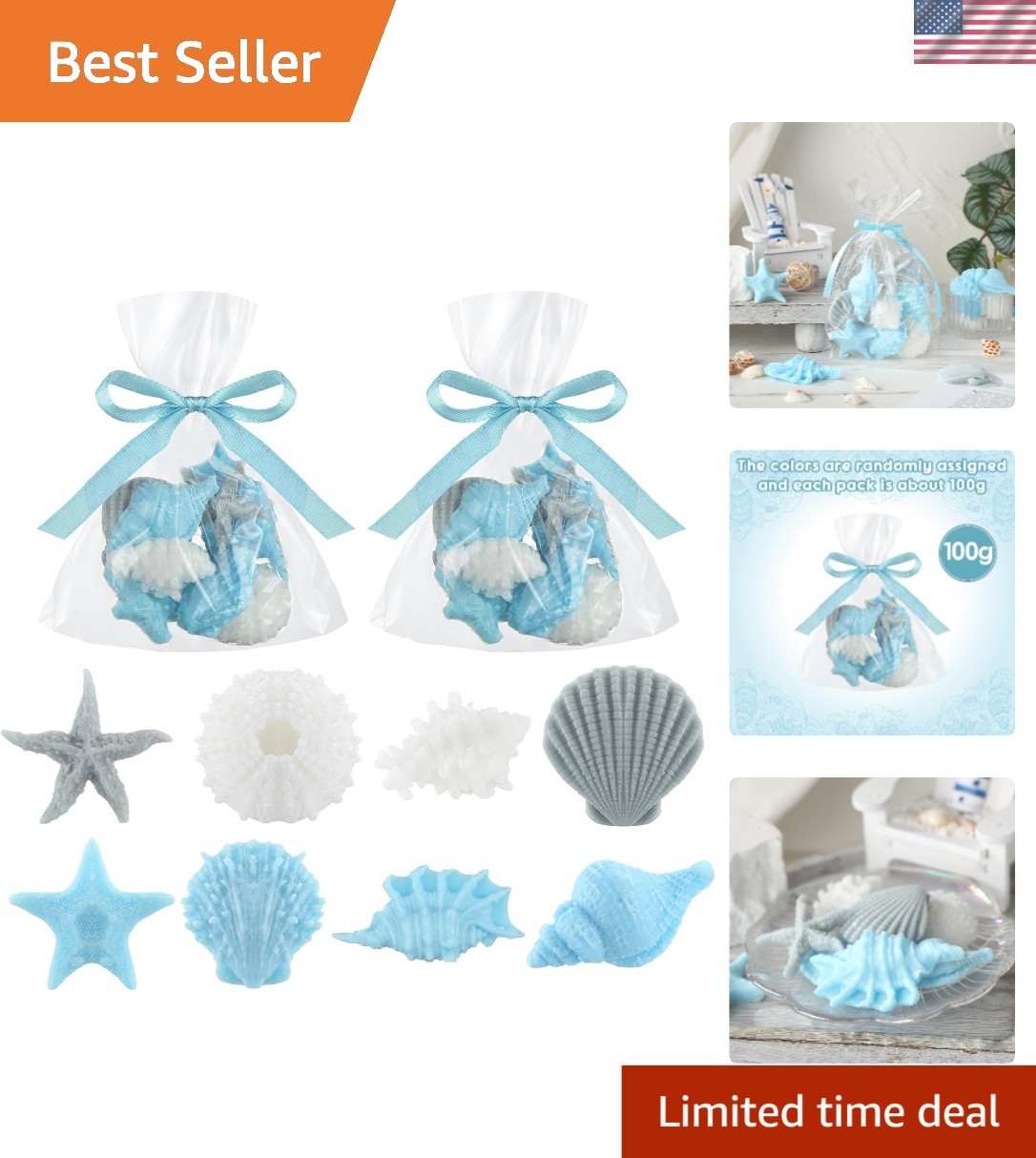 Sea Glass Soap Decor Seashell Ocean Beach Nautical Wedding Party Favors 2pcs