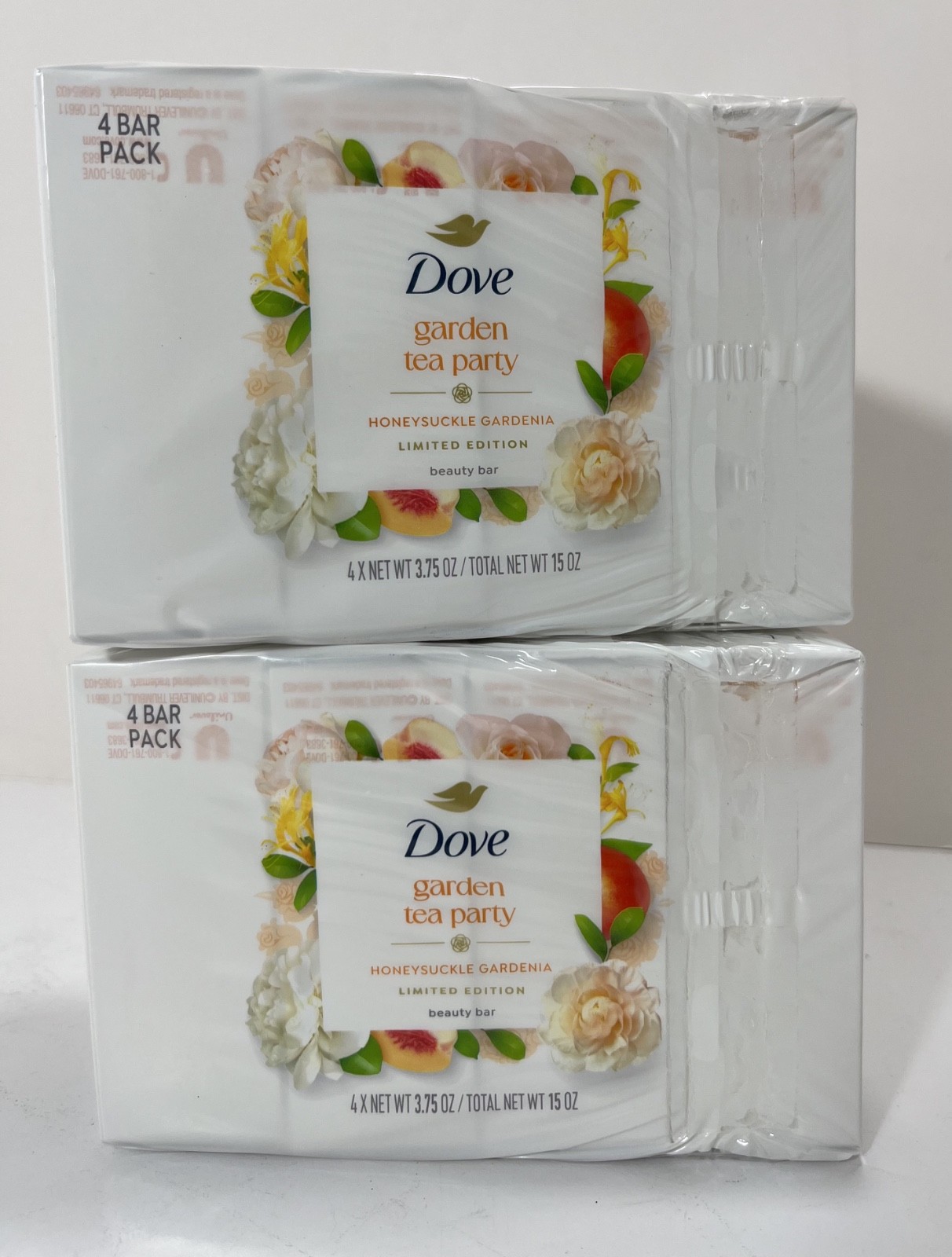 (2) Dove GARDEN TEA PARTY Bar Soap HONEYSUCKLE GARDENIA 8 Bars Total – NEW