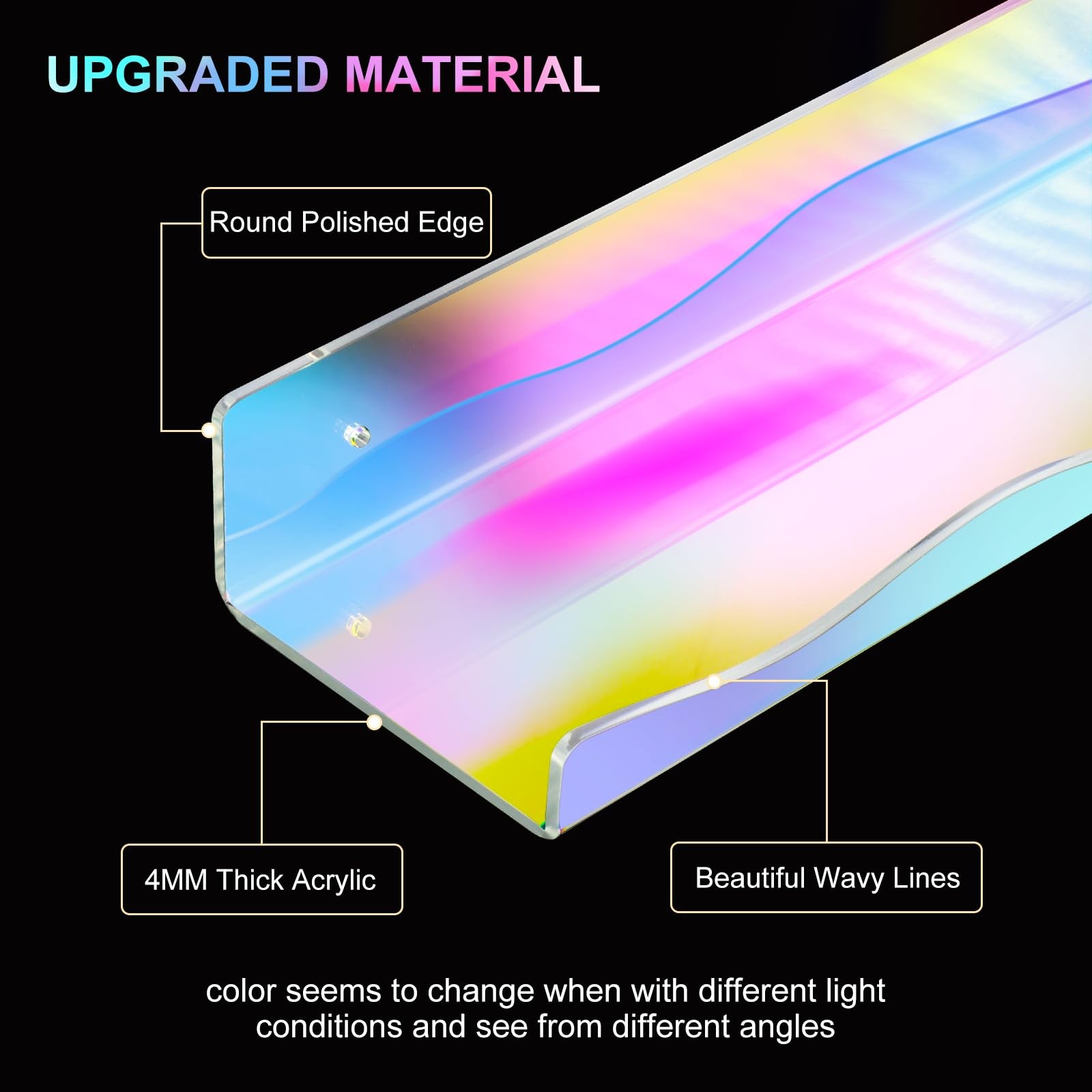 6-Pack Iridescent Acrylic Floating Shelves 15.7″ Wall Display for Collectibles