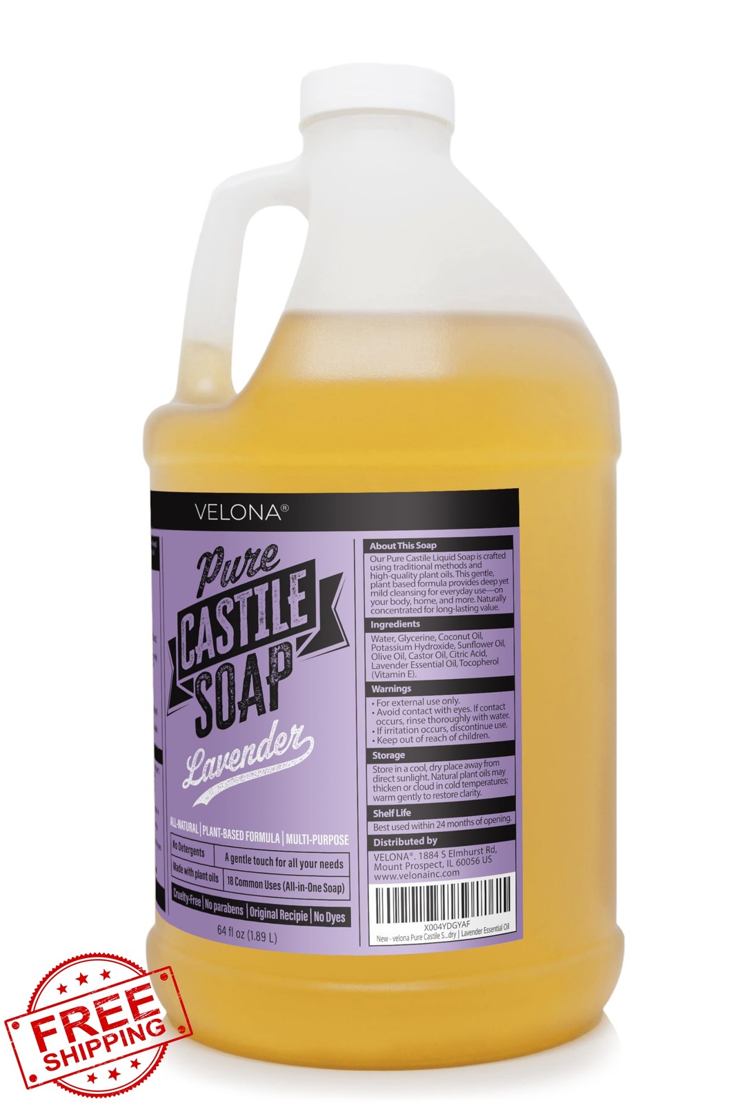velona Pure Castile Soap 64oz Lavender Wash