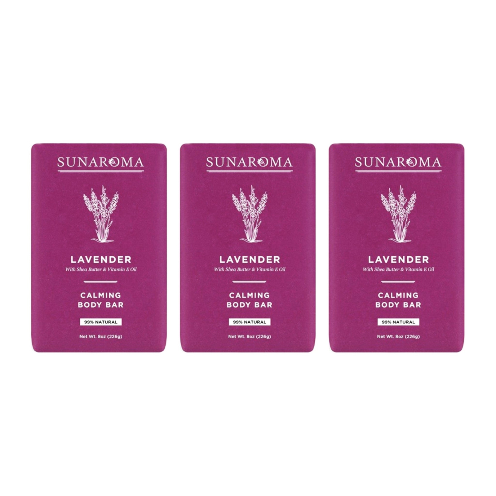 Sunaroma Calming Body Bar Lavender Shea Butter & Vitamin E Oil, 8oz (Pack of 3)
