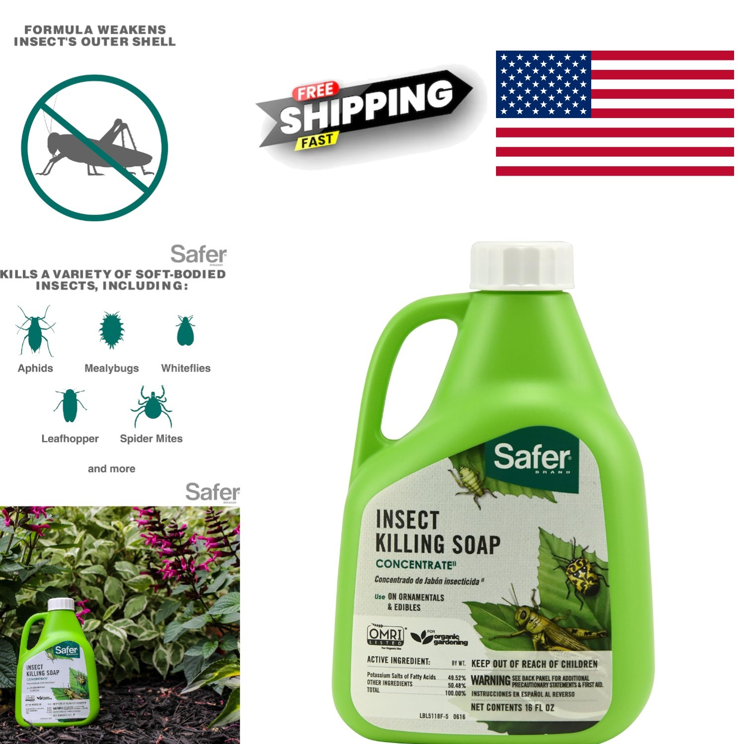 Insecticidal Soap 16 Ounces Concentrate Dehydrates and Kills Insects on Contact