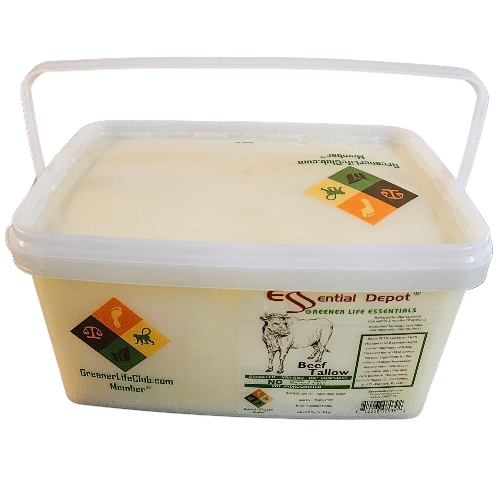 Beef Tallow – 7 lb – PP container – GRASS FED – Not Hydrogenated – Keto Friendly