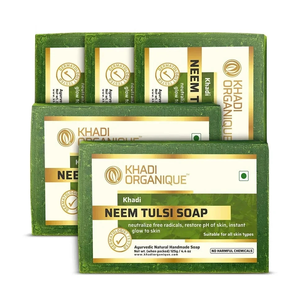 Khadi Organique Neem Tulsi Soap 125 gm x 5 Pcs Natural Cleansing All Skin Type