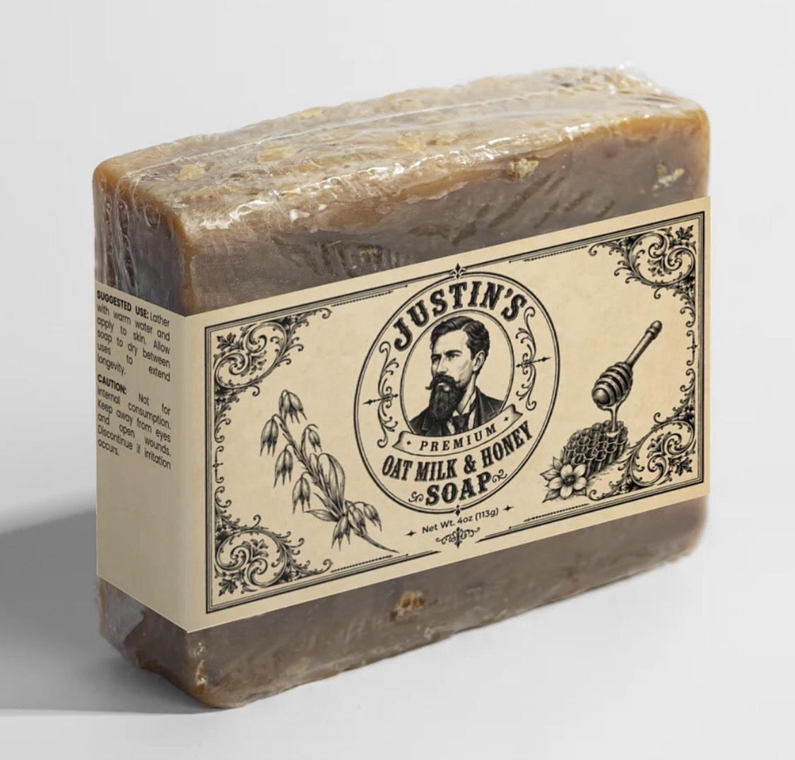 Justin’s Handcrafted Premium Oat Milk & Honey Body & Hand Bar Soap, 4 oz