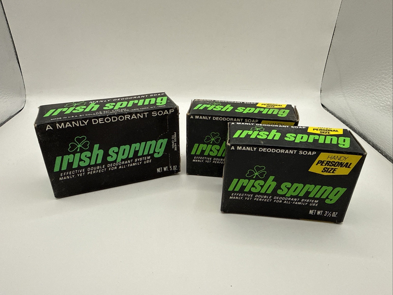 3 Bars of Vintage 1970’s Collectible Irish Spring Deodorant Soap 5oz & 3.5oz