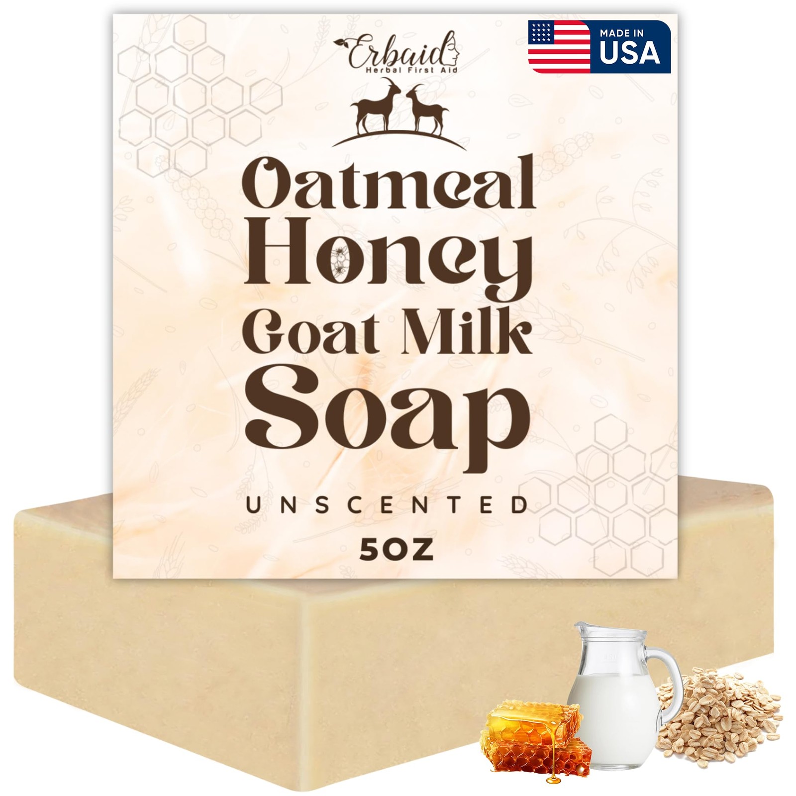 Oatmeal Honey Goat Milk Soap Bar for Eczema, Psoriasis, Sensitive Skin