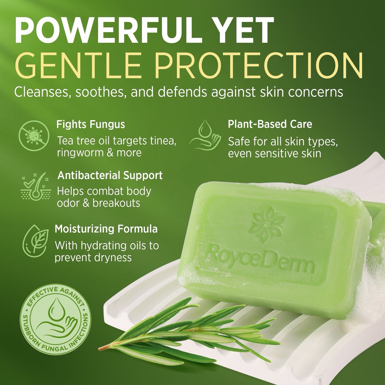 RoyceDerm Tea Tree Oil Antifungal & Antibacterial Soap ~ 2 Bars ~ New & Sealed