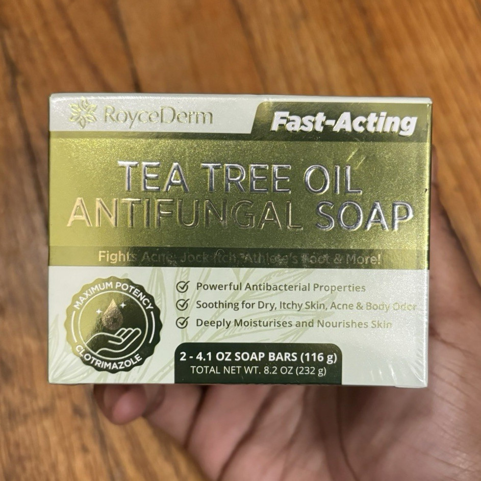 RoyceDerm Tea Tree Oil Antifungal Soap 2 x 4.1 oz Bars for Body & Face, Dry Skin