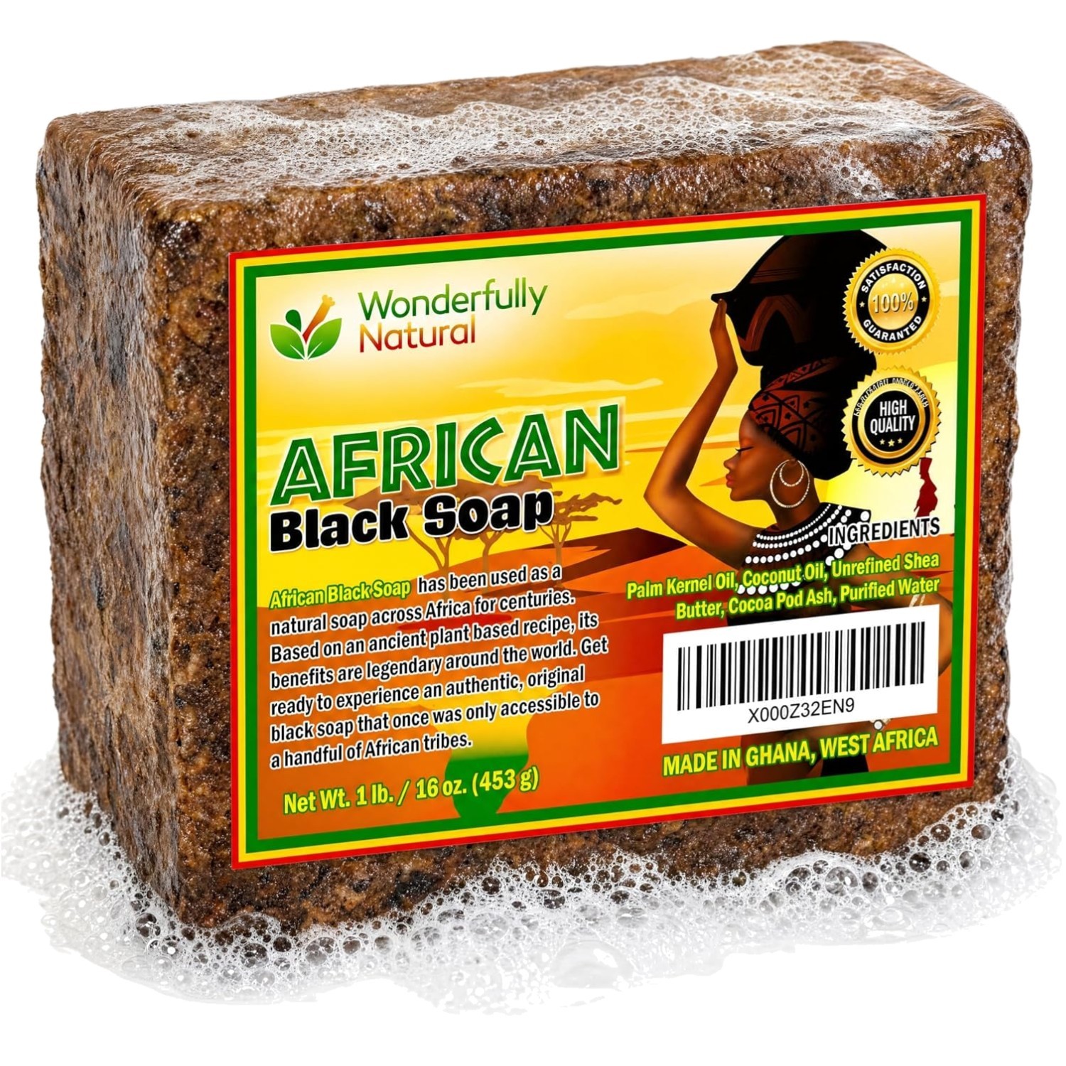 Handcrafted Organic African Black Soap – Acne & Dark Spot Treatment, 16 Ounces