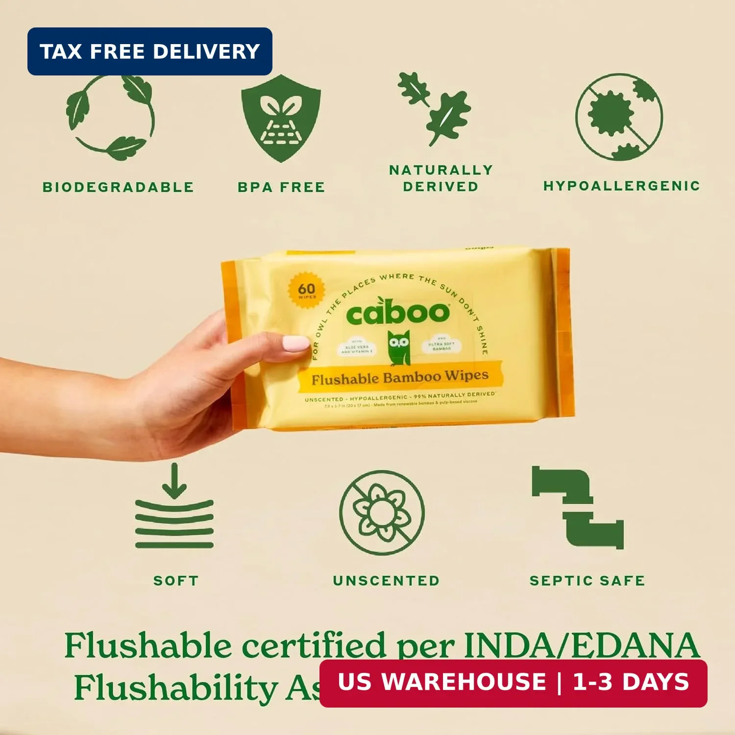 Caboo Tree Free Flushable Wipes, Travel Wipe, Certified Flushable, Septic Safe,