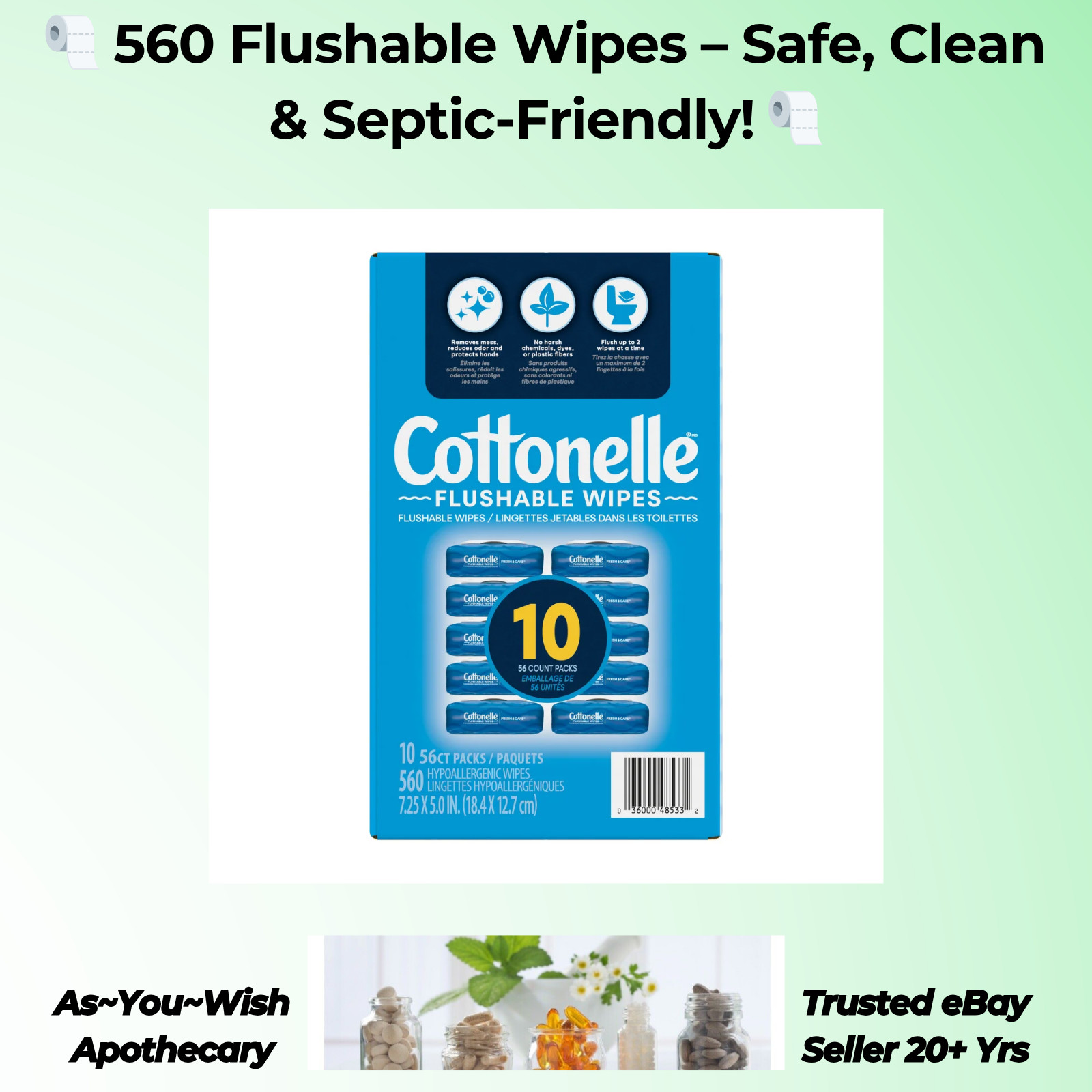 Cottonelle Fresh Care Flushable Wipes, 560 Wipes 10 Flip-Top Packs 56 Wipes Each