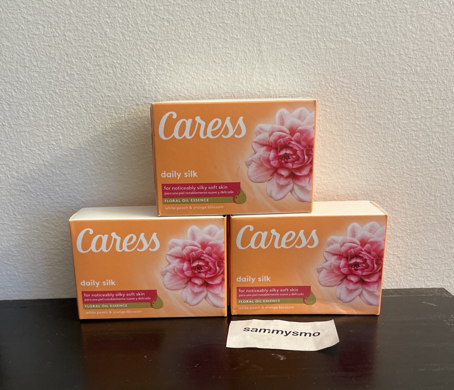 Caress Daily Silk White Peach & Orange Blossom Floral Bath Bar Soap 3.75 Oz x3