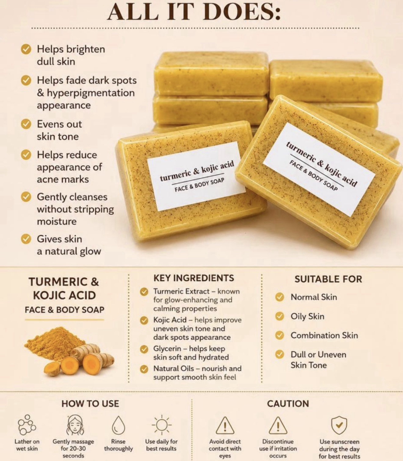 Tumeric Lemon Kojic Acid Soap Skin Whitening, Dark Spot Removal, 3.53oz